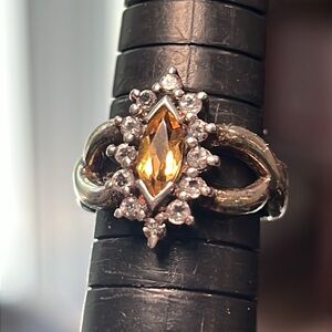 Vintage Navette Citrine Sterling Silver Split Shank Ring